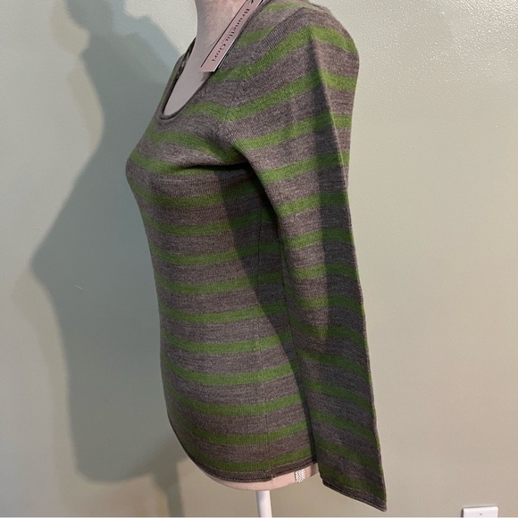 Brunella Gori Womens Morino Wool Made In Italy Sweater Green Bei Stripes M NWT - Picture 6 of 12